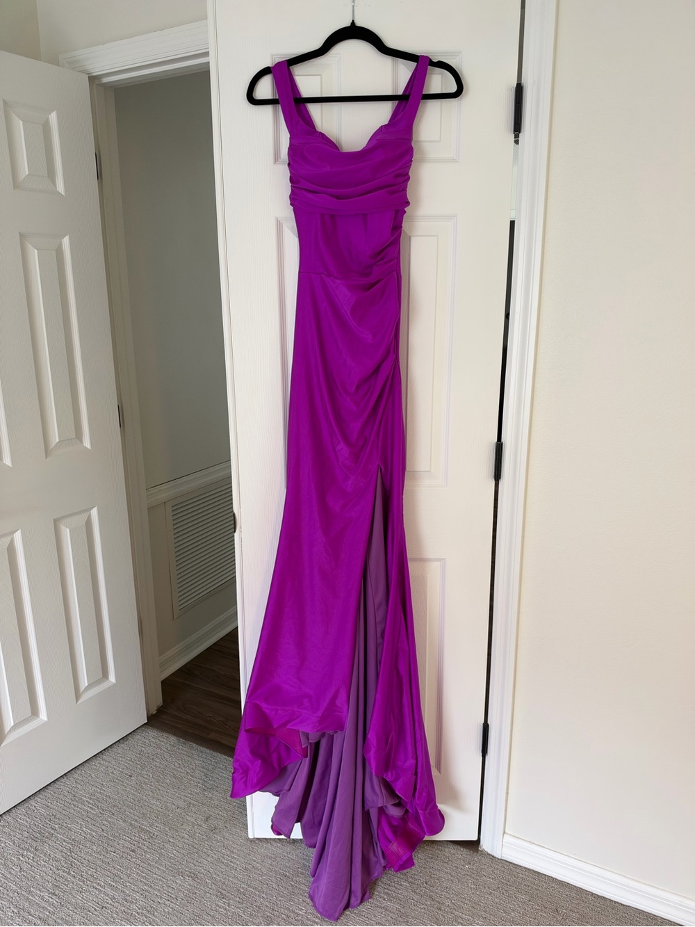 Jessica Angel Magenta Gown with Rouched Bodice and Side Slit